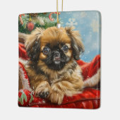 Pekingese Hond Kerstfeest Keramisch Ornament (Links)