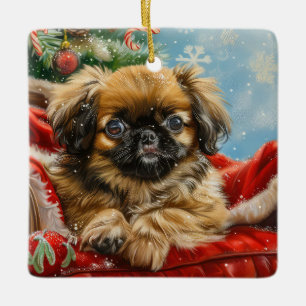 Pekingese Hond Kerstfeest Keramisch Ornament