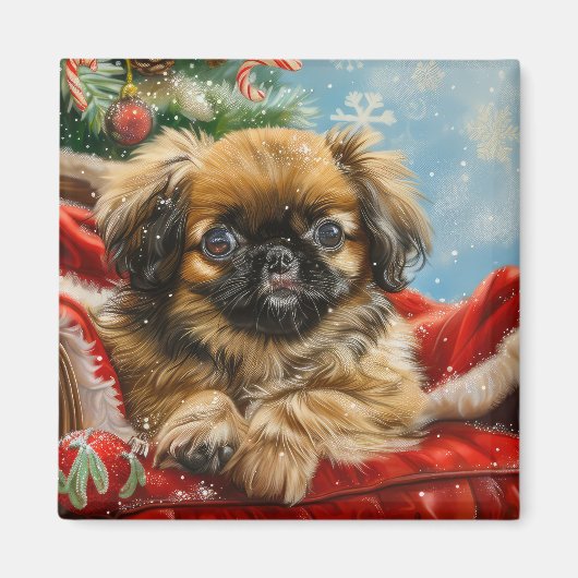 Pekingese Hond Kerstfeest Magneet (Voorkant)