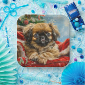 Pekingese Hond Kerstfeest Papieren Bordje (Feest)