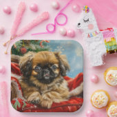 Pekingese Hond Kerstfeest Papieren Bordje (Feest)