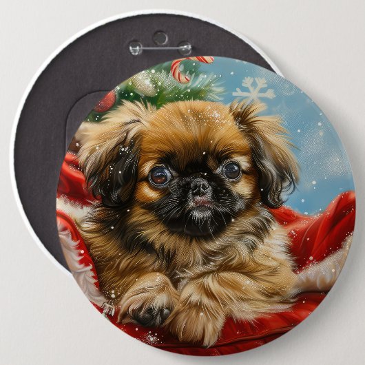Pekingese Hond Kerstfeest Ronde Button 6,0 Cm (Voorkant /achterkant)