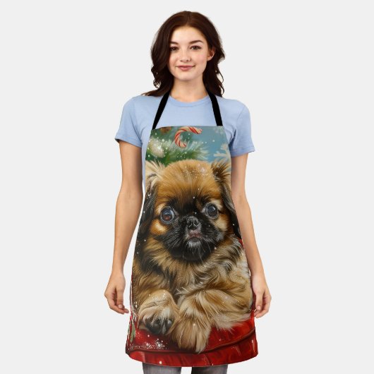 Pekingese Hond Kerstfeest Schort (Gedragen)