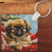 Pekingese Hond Kerstfeest Sleutelhanger (Achterkant)