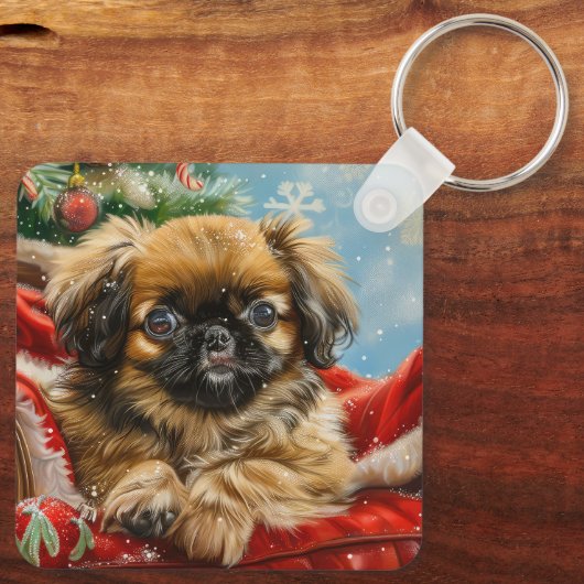 Pekingese Hond Kerstfeest Sleutelhanger (Achterkant)