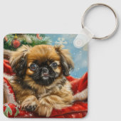Pekingese Hond Kerstfeest Sleutelhanger (Achterkant)