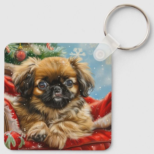 Pekingese Hond Kerstfeest Sleutelhanger (Achterkant)
