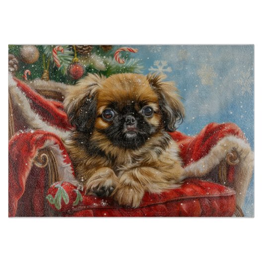Pekingese Hond Kerstfeest Snijplank (Voorkant)