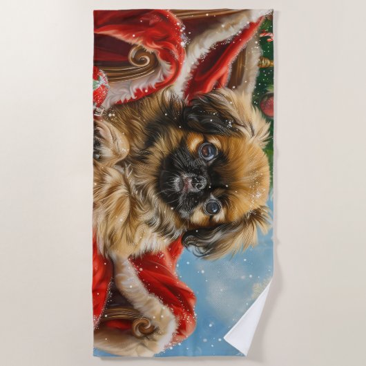Pekingese Hond Kerstfeest Strandlaken (Voorkant)