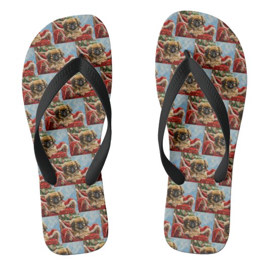 Pekingese Hond Kerstfeest Teenslippers (Voetbed)