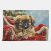 Pekingese Hond Kerstfeest Theedoek (Horizontaal)