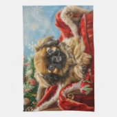 Pekingese Hond Kerstfeest Theedoek (Verticaal)