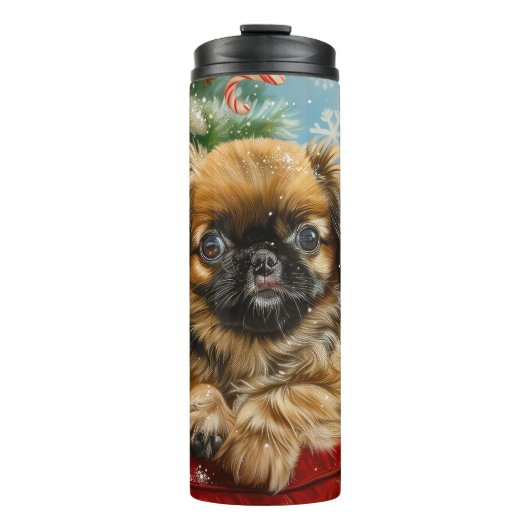 Pekingese Hond Kerstfeest Thermosbeker (Voorkant)