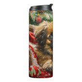Pekingese Hond Kerstfeest Thermosbeker (Gedraaid links)