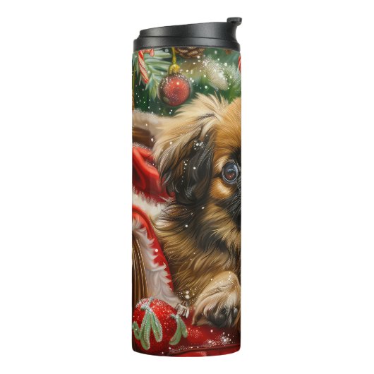 Pekingese Hond Kerstfeest Thermosbeker (Gedraaid links)