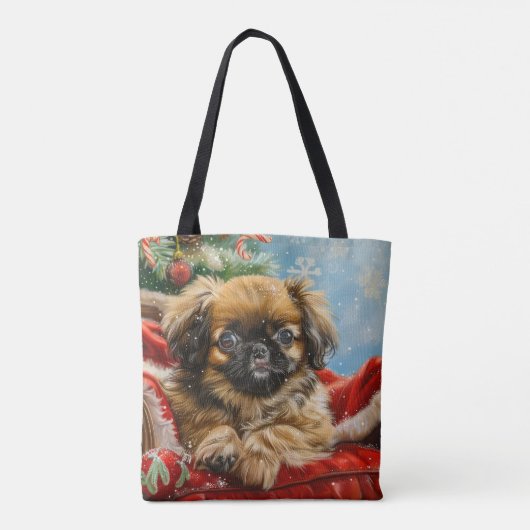 Pekingese Hond Kerstfeest Tote Bag (Achterkant)