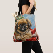 Pekingese Hond Kerstfeest Tote Bag (Dichtbij)