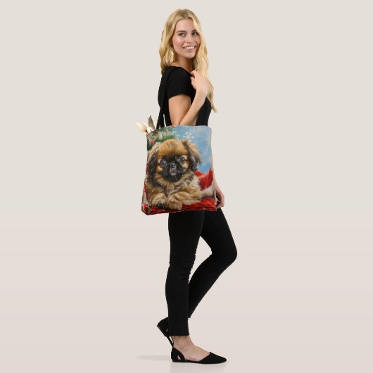 Pekingese Hond Kerstfeest Tote Bag (Op model)