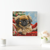 Pekingese Hond Kerstfeest Vierkante Klok (Huis)