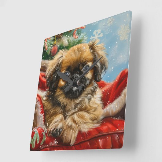 Pekingese Hond Kerstfeest Vierkante Klok (Hoek)