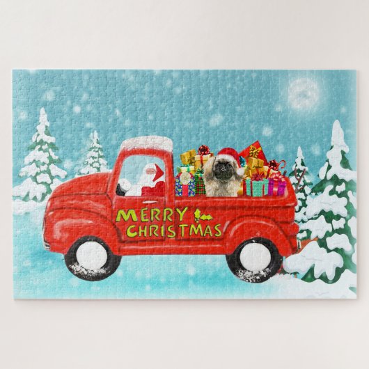 Pekingese Hond Kerstmis Kerstman Levering Truck Legpuzzel (Horizontaal)