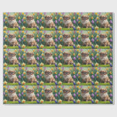 Pekingese hond lente bloemen schilderen cadeaupapier (Vlak)