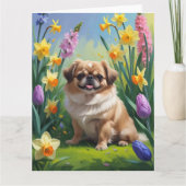 Pekingese hond lente bloemen schilderen kaart (Voorkant)