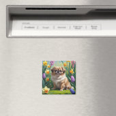 Pekingese hond lente bloemen schilderen magneet (Insitu (Vaatwasser))