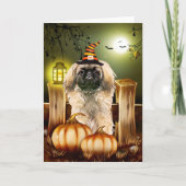 Pekingese Hond met Heks Pet Halloween Kaart (Voorkant)