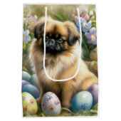 Pekingese Hond met Paaseieren Vakantie Medium Cadeauzakje (Achterkant)