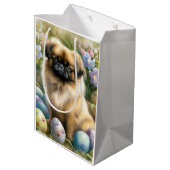 Pekingese Hond met Paaseieren Vakantie Medium Cadeauzakje (Achterkant Gekanteld)