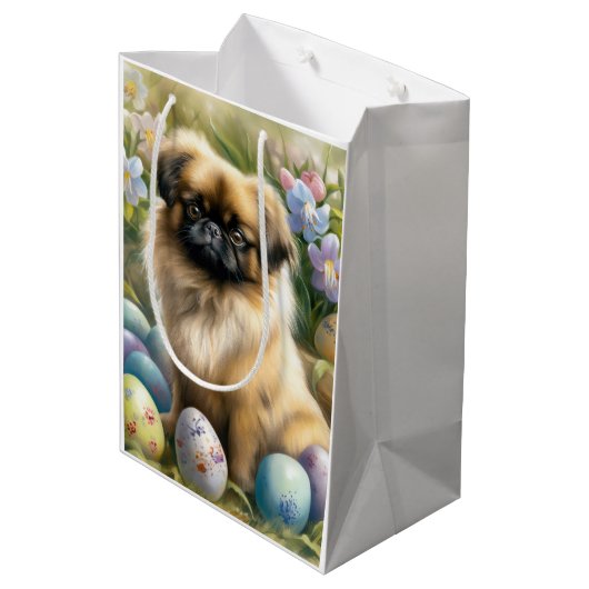 Pekingese Hond met Paaseieren Vakantie Medium Cadeauzakje (Achterkant Gekanteld)
