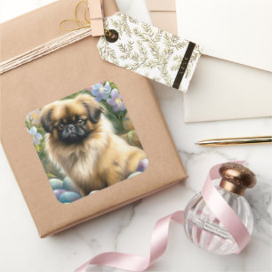 Pekingese Hond met Paaseieren Vakantie Vierkante Sticker