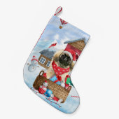 Pekingese hond op sneeuwkerst kleine kerstsok (Voorkant (Hangend))