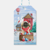 Pekingese hond op sneeuwkerstmis cadeaulabel (Voorkant)