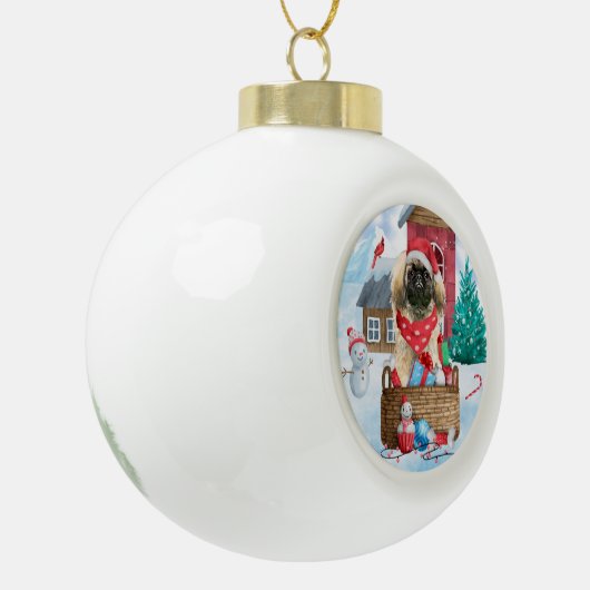 Pekingese hond op sneeuwkerstmis keramische bal ornament (Links)