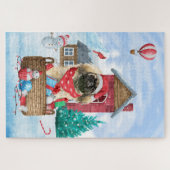 Pekingese hond op sneeuwkerstmis legpuzzel (Horizontaal)