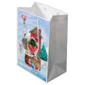 Pekingese hond op sneeuwkerstmis medium cadeauzakje (Achterkant Gekanteld)