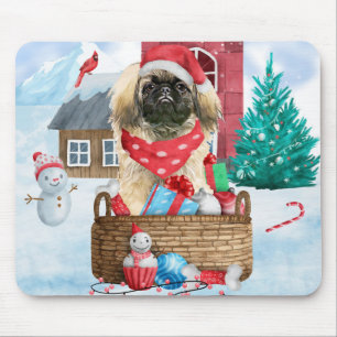Pekingese hond op sneeuwkerstmis muismat