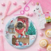 Pekingese hond op sneeuwkerstmis papieren bordje (Feest)