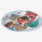 Pekingese hond op sneeuwkerstmis papieren bordje (Gekanteld)