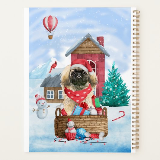 Pekingese hond op sneeuwkerstmis planner (Achterkant)