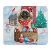 Pekingese hond op sneeuwkerstmis snijplank (Voorkant)