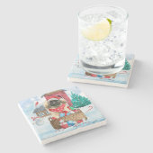 Pekingese hond op sneeuwkerstmis stenen onderzetter (Zijkant)