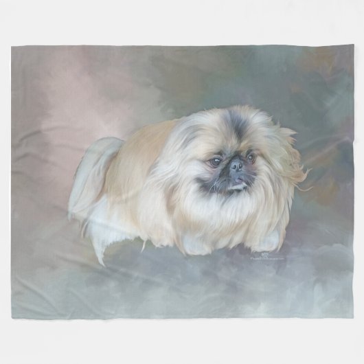 Pekingese hond op taupe fleece deken (Voorkant (Horizontaal))