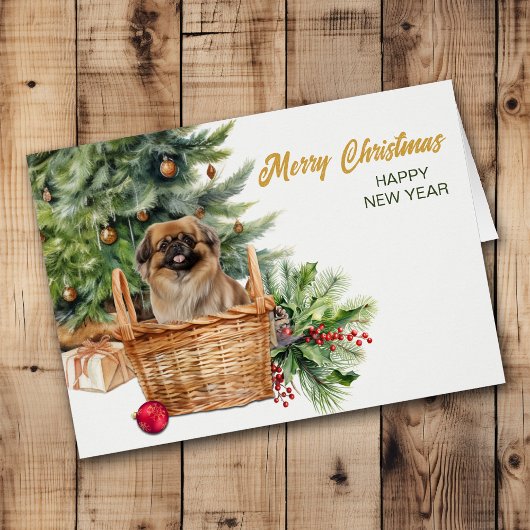 Pekingese Hond Rieten Mand Kerstboom