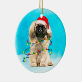 Pekingese Hond Zittend In Sneeuw Kerst Pet Lichten Keramisch Ornament (Rechts)