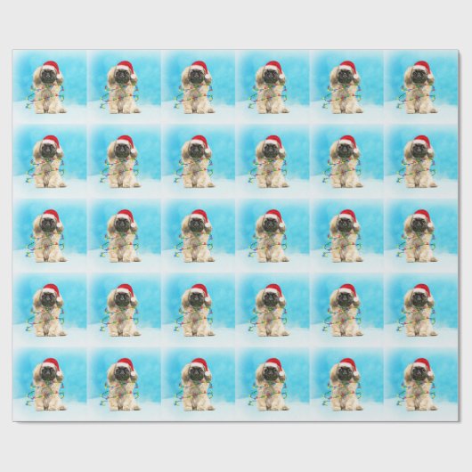 Pekingese Hond Zittend Op Strand Kerst Pet Cadeaupapier (Vlak)