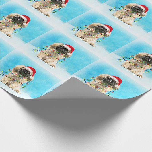 Pekingese Hond Zittend Op Strand Kerst Pet Cadeaupapier (Hoek)