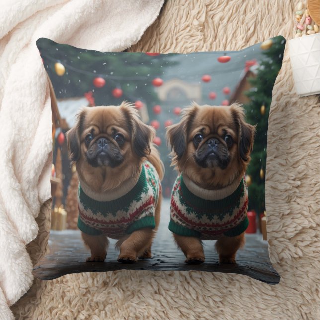 Pekingese Honden Kerst Sneeuw Vakantie Kussen (Deken)